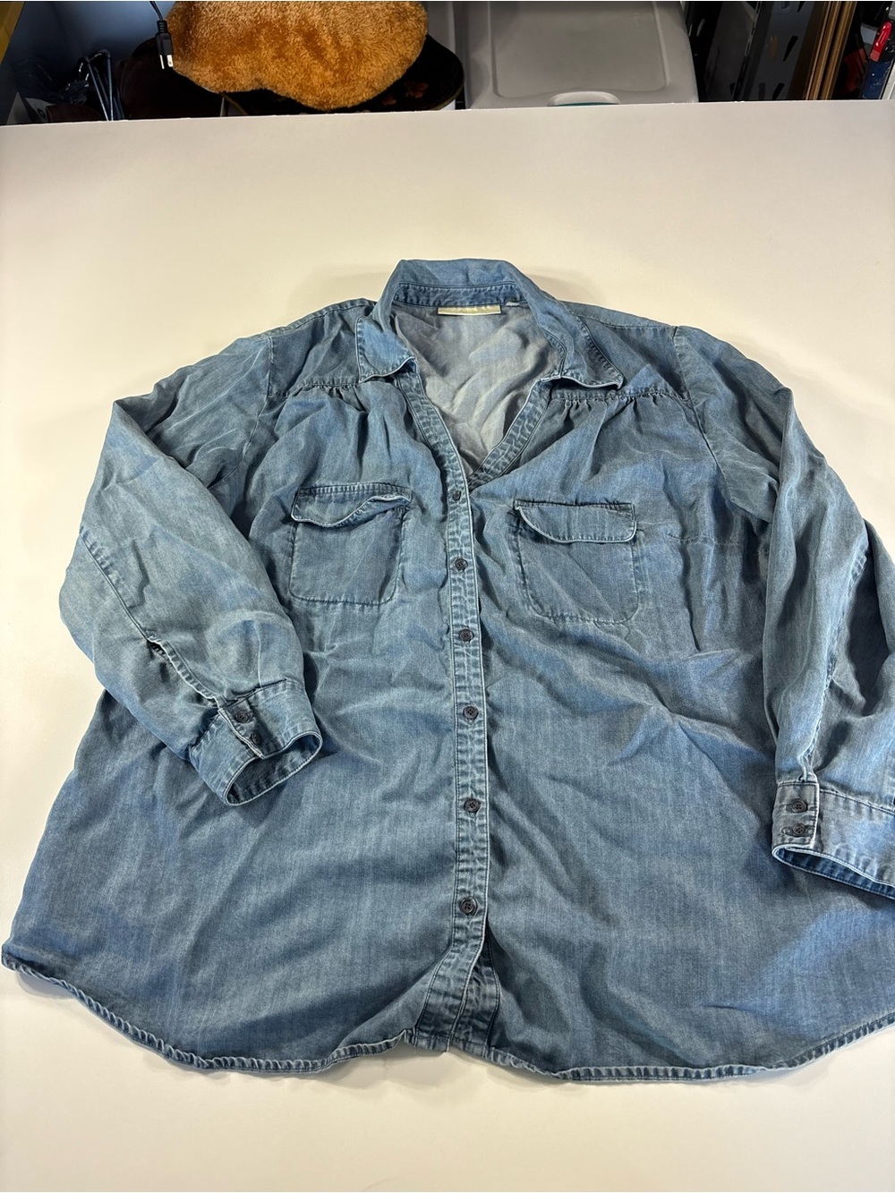 Sejour Long Sleeve Button Shirt Women's Size 16W Blue Denim Chambray Pockets